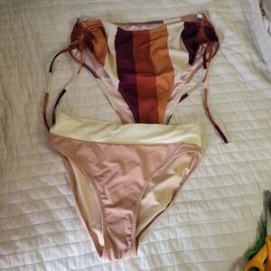 Beachjoy, Shade & Shore Bikini Separates Striped High Waisted Swimsuit Women's M